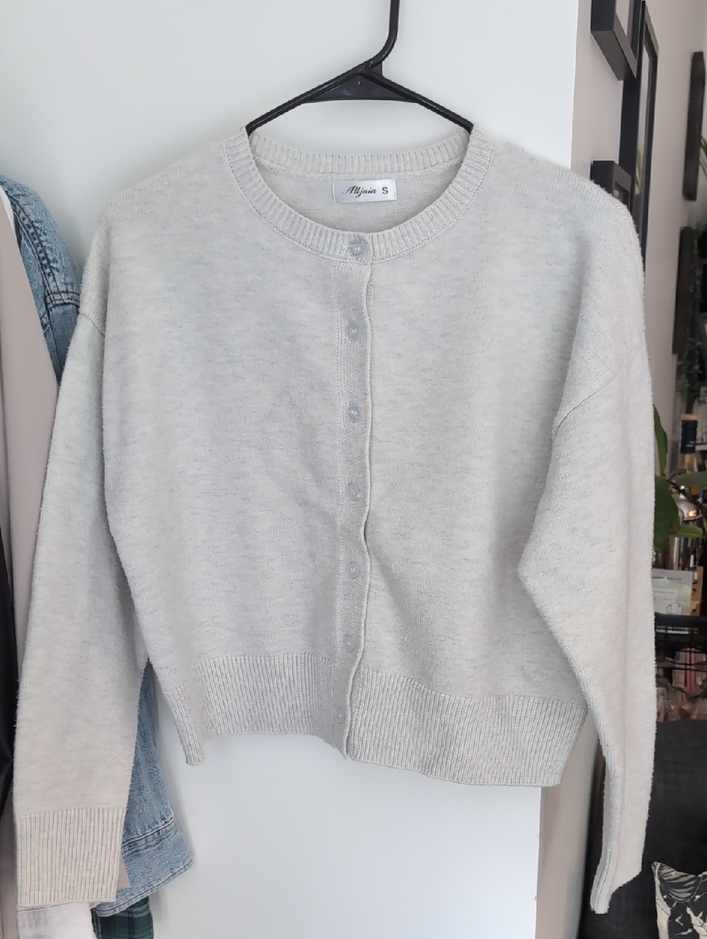 Light Gray Crewneck Button Cardigan Sweater - Women